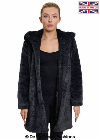Manteau d'hiver à capuche pour femme en fausse fourrure de luxe __Grey / UK 18/EU 46/US 14 1
