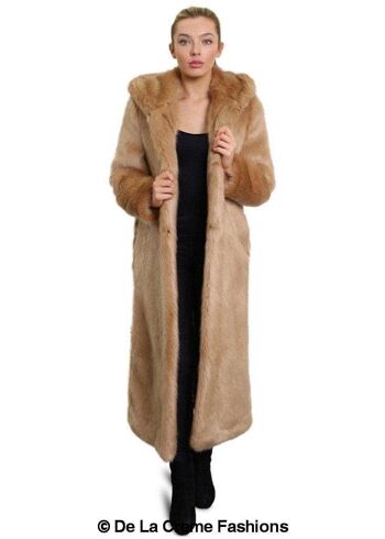 De La Creme - Manteau long à capuche en fausse fourrure emblématique pour femme__Gris / UK 18/EU 46/US 14 2