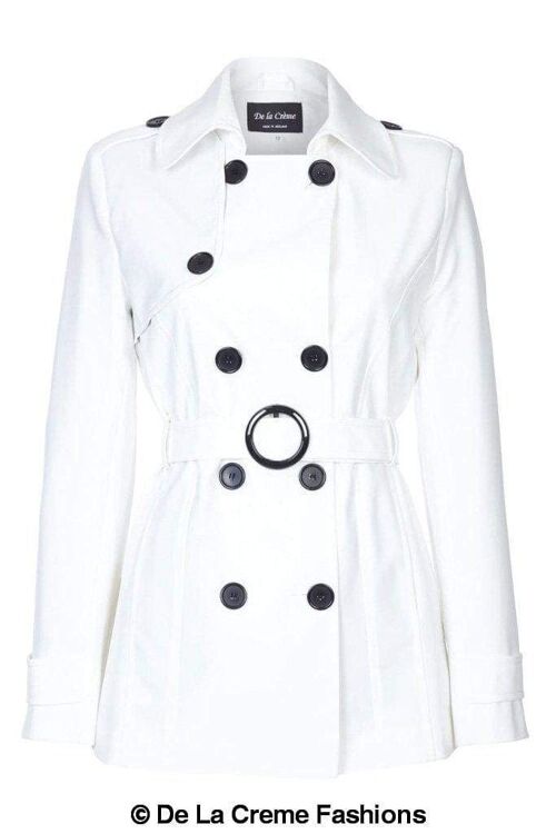 Women's Spring/Summer Double Breasted Short Belted Coat__White / UK 20/EU 48/US 16