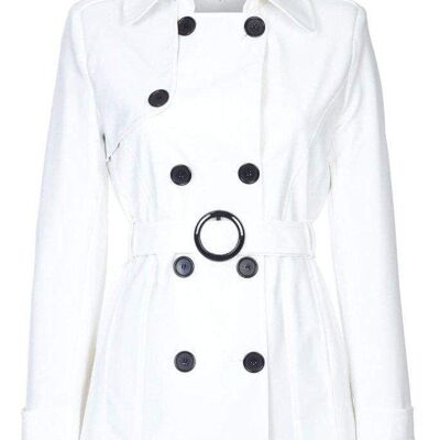 Abrigo corto con cinturón y doble botonadura para mujer Primavera / Verano__Blanco / Reino Unido 20 / UE 48 / EE. UU. 16