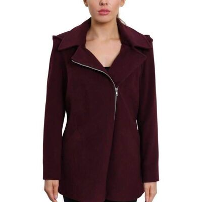 De La Creme - Cappotto da donna in misto lana con zip e cappuccio__Wine / UK 20/EU 48/US 16