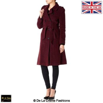 De La Creme - Manteau militaire en mélange de laine et cachemire pour femme__Wine / UK 26/EU 54/US 22 1