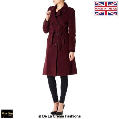 De La Creme - Womens Wool & Cashmere Blend Military Coat__Wine / UK 26/EU 54/US 22