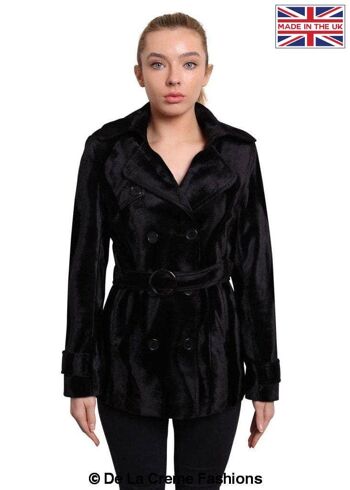 Manteau court à double boutonnage en peau de poney noir pour femme__Black / UK 20/EU 48/US 16 1