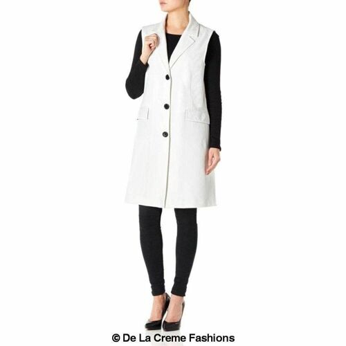 Womens Spring/Summer Sleeveless Hip Length Blazer Coat__White / UK 18/EU 46/US 14