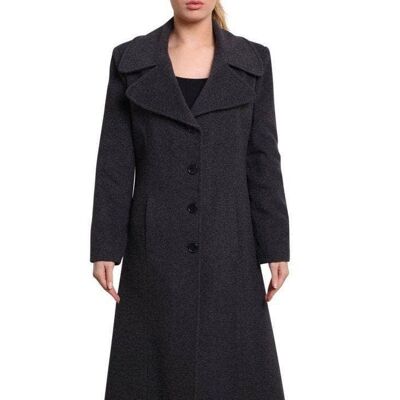 De La Creme - Damen Langer Mantel mit großem Revers__Grau / UK 20/EU 48/US 16