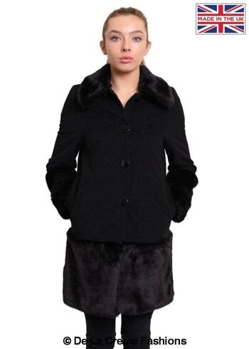 De La Creme - Manteau en laine mélangée avec bordure en fausse fourrure pour femme__Gris / UK 18/EU 46/US 14 2