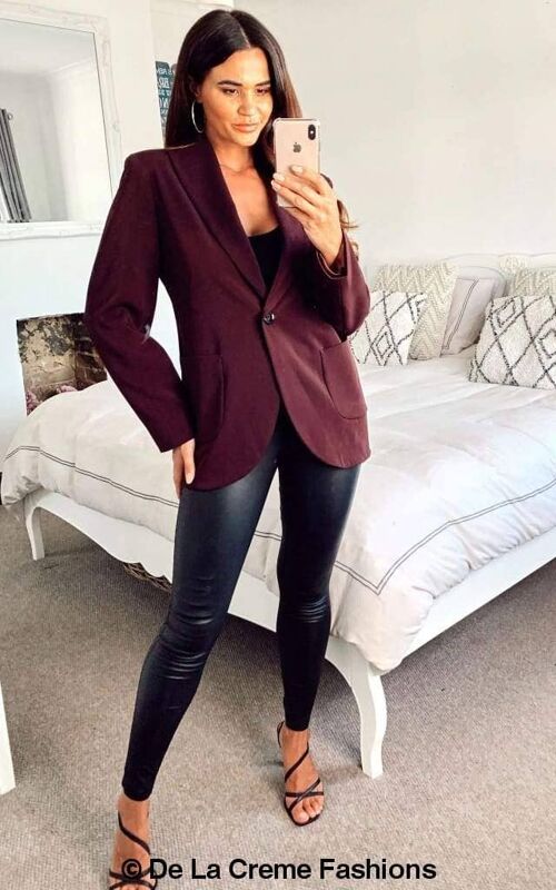 De La Creme - Womens Patch Pocket Tailored Fit Blazer__Wine / UK 20/EU 48/US 16