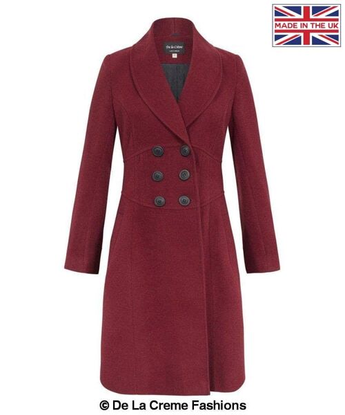 Womens Slim Fit Double Breasted Roll Collared Coat__Wine / UK 20/EU 48/US 16