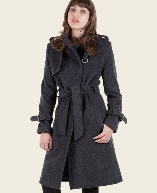 VENTURA - Tailored Stylish Collarless Trench Coat__Grey / UK 18/EU 46/US 14