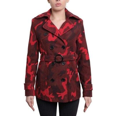 De La Creme - Cappotto corto doppiopetto con stampa mimetica da donna__Rosso / UK 20/EU 48/US 16