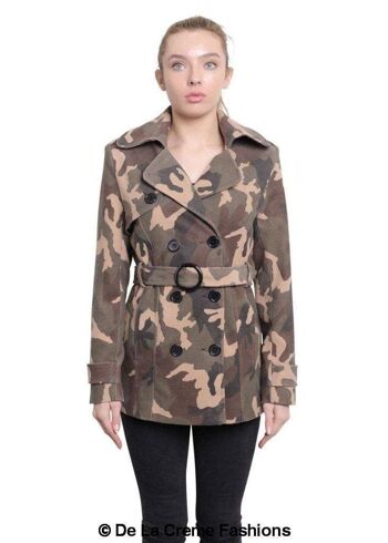 De La Creme - Manteau court à double boutonnage imprimé camouflage pour femme__Rouge / UK 20/EU 48/US 16 2