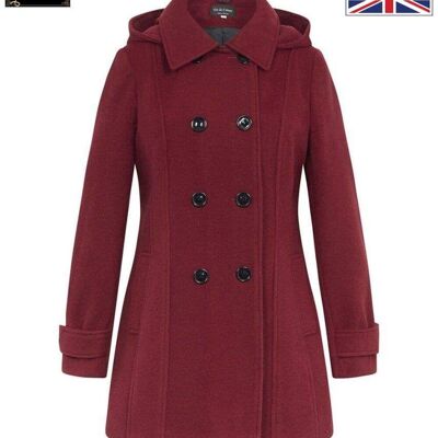 Bethany Winter Double Breasted Hooded Coat__Wine / UK 26/EU 54/US 22