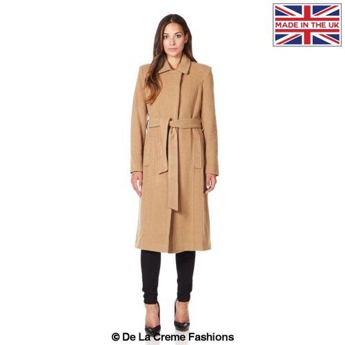 Womens Cashmere Blend Tweed Contrast Belted Coat__Camel / UK 20/EU 48/US 16