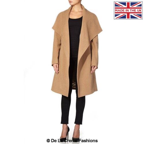 De La Creme - Womens Wool Blend Large Lapel Duster Coat__Camel / UK 20/EU 48/US 16/3XL