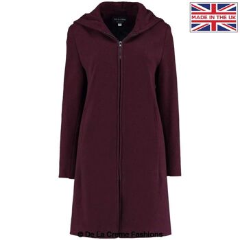 De La Creme - Manteau zippé à capuche en mélange de laine pour femme__Wine / UK 20/EU 48/US 16 1