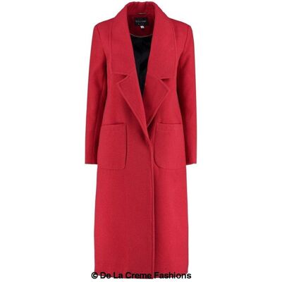 De La Creme - Abrigo cruzado de lana sintética para mujer__Red / UK 18 / EU 46 / US 14