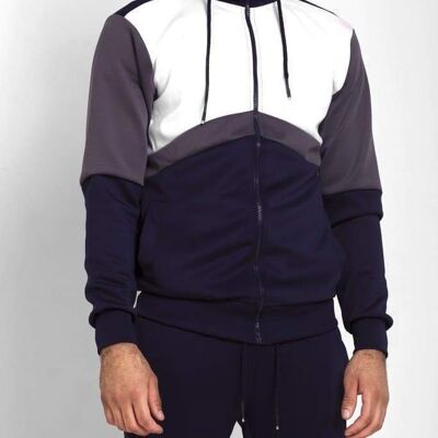 SCUBA - Mens Poly Tech Colour Block Hooded Tracksuit__White/Grey/Navy / XL