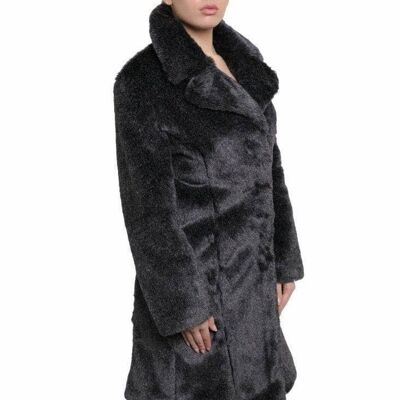 De La Creme - Womens Faux Fur Large Lapel Mid Length Coat__Grey / UK 20/EU 48/US 16