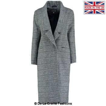 De La Creme - Manteau long à carreaux Prince de Galles pour femmes__POW Check / UK 18/EU 46/US 14 1