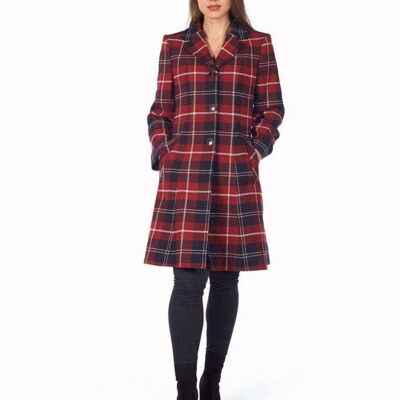 De La Creme - Manteau simple boutonnage à carreaux tartan pour femme__Red Check / UK 20/EU 48/US 16
