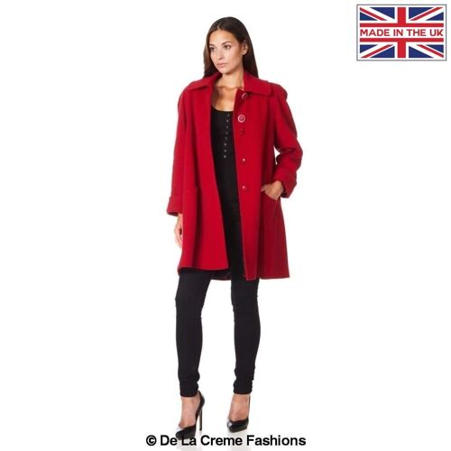 De La Creme - Womens Swing Coat__Red / UK 26/EU 54/US 22