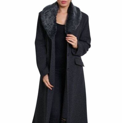 De La Creme - Womens Oversized Faux Fur Collar Long Coat__Grey / UK 20/EU 48/US 16