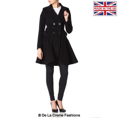 De La Crème - Women's Wool Blend Fit And Flare Coat__Silver / UK 20/EU 48/US 16