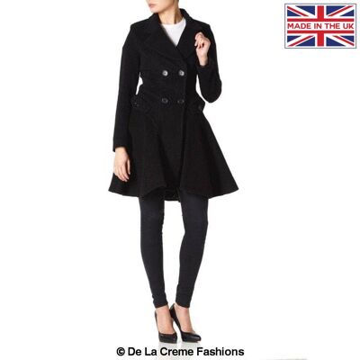 De La Crème - Manteau évasé et ajusté en laine pour femme__Silver / UK 20/EU 48/US 16