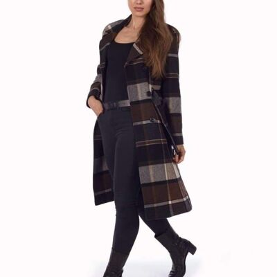 De La Creme - Trench militare da donna in misto lana a quadri__Brown Check / UK 26/EU 52/US 24