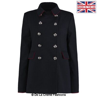 De La Creme - Damen Military Style Pea Coat__Navy / UK 20/EU 48/US 16