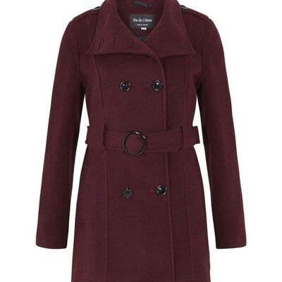 Womens Military Style Herringbone Wool Belted Coat__Wine / UK 22/EU 48/US 20/4XL