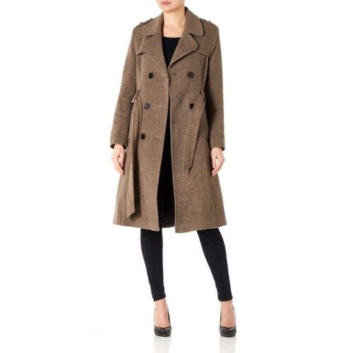 Womens Melange Wool Blend Double Breasted Military Coat__Taupe / UK 26/EU 52/US 24