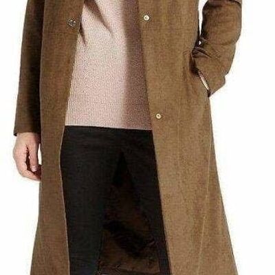 Womens Tan Brown Suedette Longline Duster Coat__Brown / UK 18/EU 46/US 14