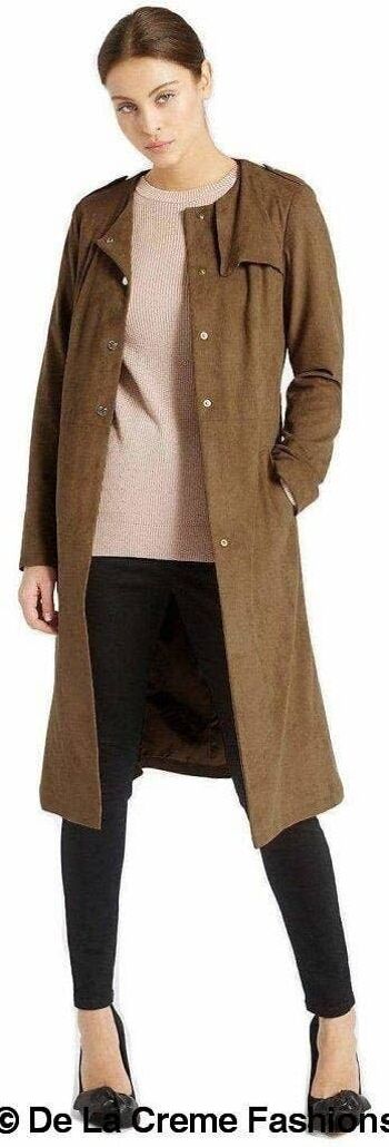 Manteau long en suédine marron pour femme __Brown / UK 18/EU 46/US 14 1