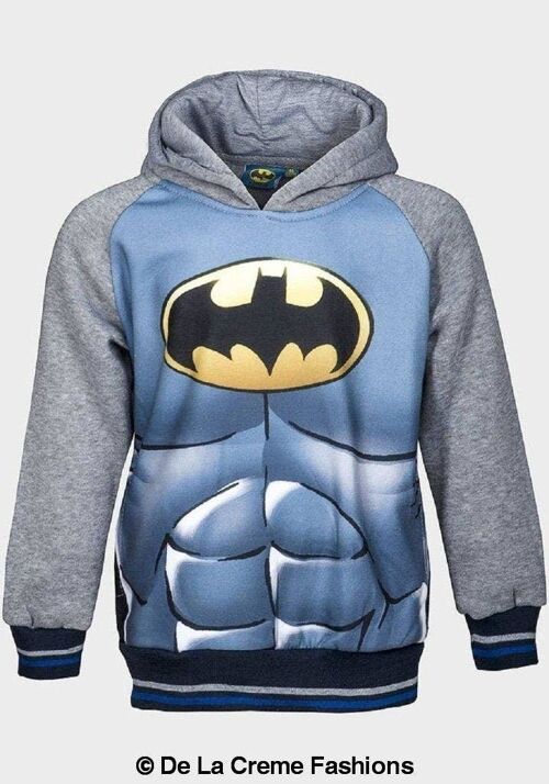 Boys Batman Superman Print Pullover Hooded Sweat Top__Grey - BATMAN / 11-12 Years