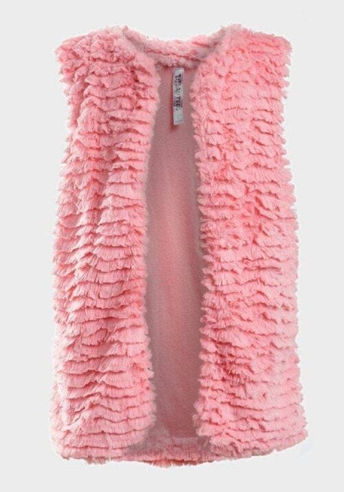 Beautees - Girls Super Soft Bodywarmer Faux Fur Pink Gilet__Coral Pink / XL - 13/Years