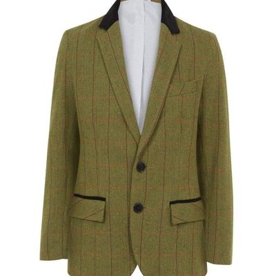 Veste de luxe en laine mélangée pour hommes Blazer à garniture en velours__Olive Check / XXL (44-46)