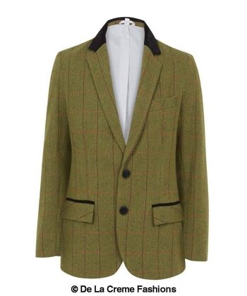 Veste de luxe en laine mélangée pour hommes Blazer à garniture en velours__Olive Check / XXL (44-46) 1