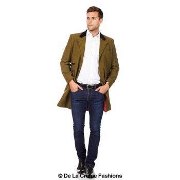 De La Creme MAN - Herringbone Design Retro Mod Crombie Coat__Olive / 3XL 1