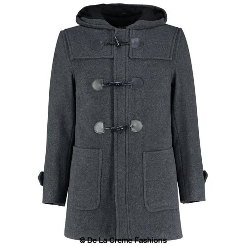 Mens Wool Blend Hooded Duffle Coat__Dark Grey / 3XL