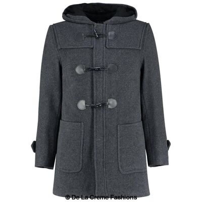 Duffle-coat à capuche en mélange de laine pour hommes__Gris foncé / 3XL
