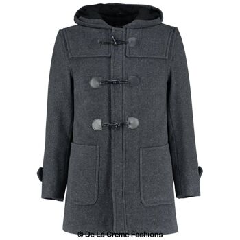 Duffle-coat à capuche en mélange de laine pour hommes__Gris foncé / 3XL 1