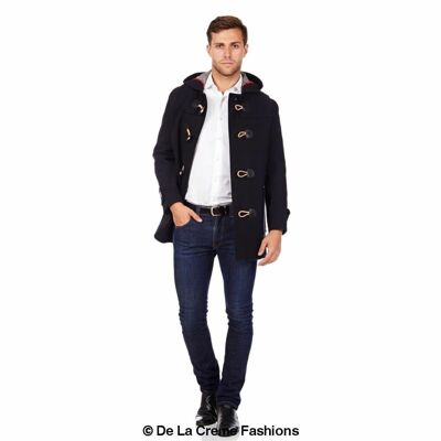 Trenca con capucha de doble cara de mezcla de lana para hombre__Navy / 3XL