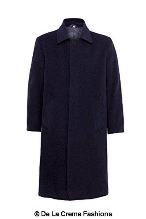 Mens Wool & Cashmere Long Formal Overcoat__5XL / Navy