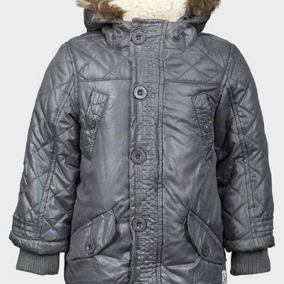 Boys Quilted Winter Padded Faux Fur Hooded Puffa Coat__Grey / 7-8 Years