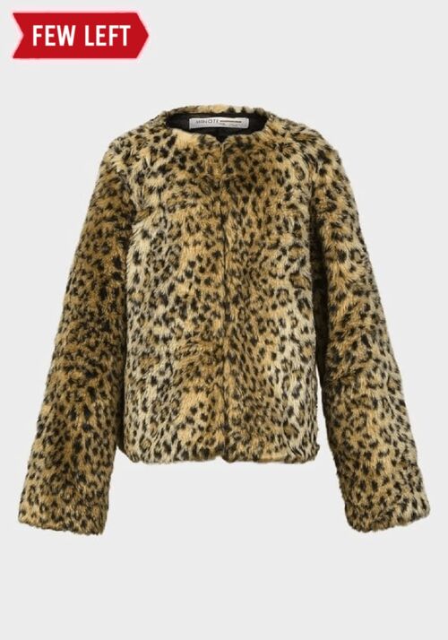 Minoti - Girls Leopard Print Faux Fur Long Sleeved Jacket__Biscuit / 12/13 Years