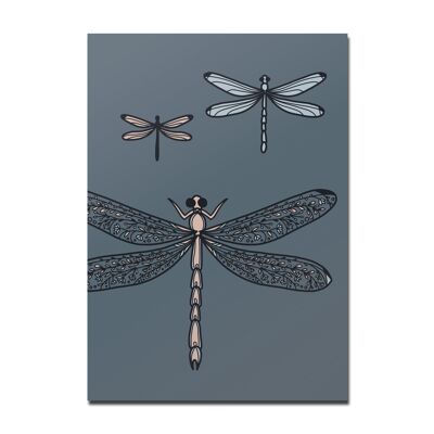 Postcard dragonfly dark blue