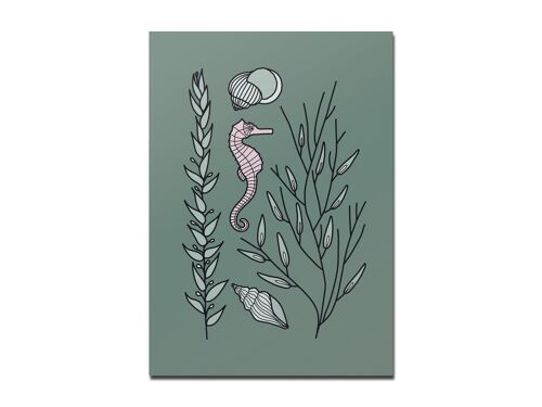 Postkarte Seepferdchen grün