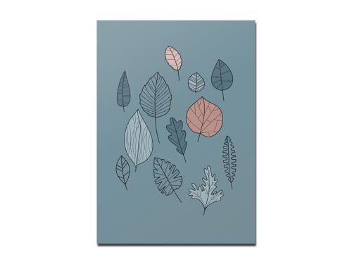 Postkarte Blätter blau